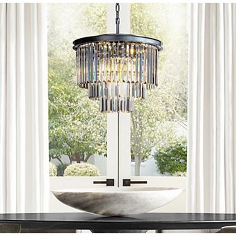 6-Lights Modern Matte Black Tier Round Crystal Fringe Chandelier
