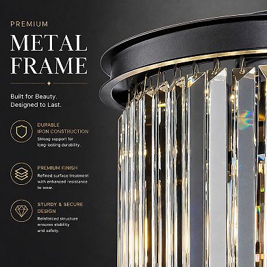 6-Lights Modern Matte Black Tier Round Crystal Fringe Chandelier