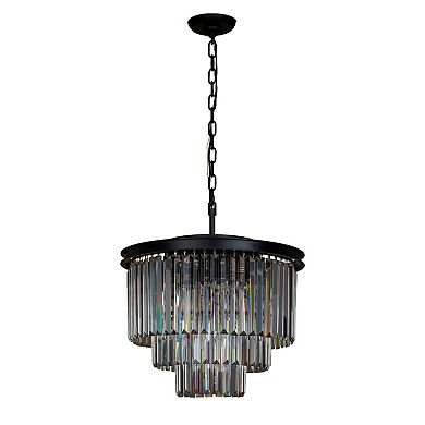 6-Lights Modern Matte Black Tier Round Crystal Fringe Chandelier