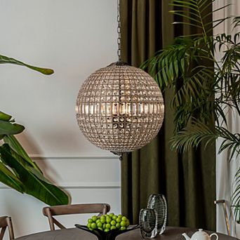 5-Light 24'' French Vintage Handcrafted Crystal Globe Chandelier Antique Bronze Mid-Century Pendant
