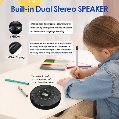 Bluetooth Portable CD Player with Outlet Speaker and Display, Support USB MP3 AUX