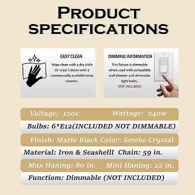 6-Lights Modern Matte Black 3-Tier Round Fringe Chandelier with Smoke Crystal Accent