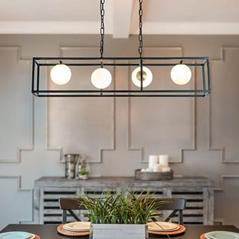4-Light Matte Black Bubble Chandelier Square/Rectangle Industrial Light Fixrures for Dining Room