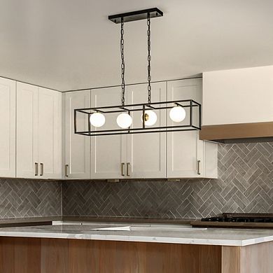 4-Light Matte Black Bubble Chandelier Square/Rectangle Industrial Light Fixrures for Dining Room