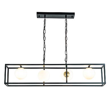 4-Light Matte Black Bubble Chandelier Square/Rectangle Industrial Light Fixrures for Dining Room
