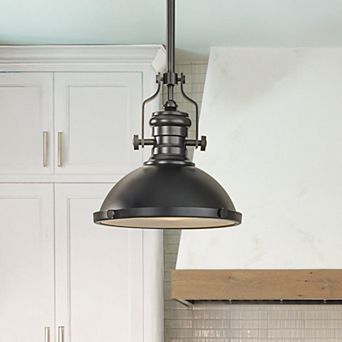 1-Light 13" Modern Industrial Matte Black Single Dome Pendant Light for Kitchen Island
