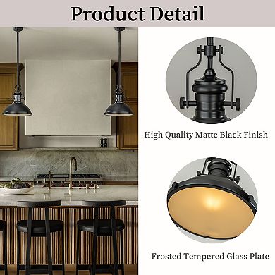 1-Light 13" Modern Industrial Matte Black Single Dome Pendant Light for Kitchen Island