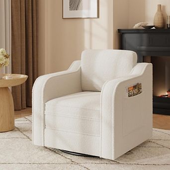 30" Swivel Barrel Accent Chair, Upholstered Sherpa Armchair for Living Room Bedroom Apartment
