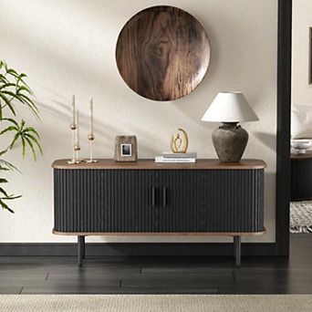 47"W Fluted TV Stand Buffet Cabinet for 60" TVs with Tambour Doors & Storage for Living Room