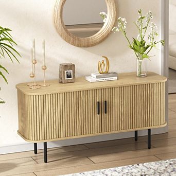 47"W Fluted TV Stand Buffet Cabinet for 60" TVs with Tambour Doors & Storage for Living Room