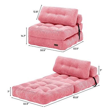 MAXYOYO Corduroy Folding Sofa Bed, Convertible Sleeper Couch with Pillow and Back Support