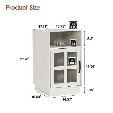 End Table with Charging Station & LED Light, Nightstand with Glass & Adjustable Shelf for Bedroom