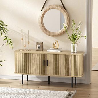 55"W Fluted TV Stand Buffet Sideboard Cabinet for 60" TVs with Doors & Storage for Living Room