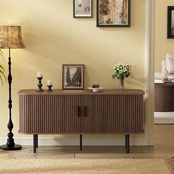 55"W Fluted TV Stand Buffet Sideboard Cabinet for 60" TVs with Doors & Storage for Living Room