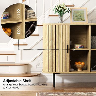 47"W Fluted Sideboard Buffet Cabinet, Storage Console Table with Sliding Doors for Living Room