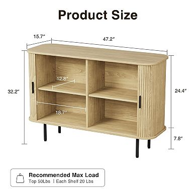 47"W Fluted Sideboard Buffet Cabinet, Storage Console Table with Sliding Doors for Living Room