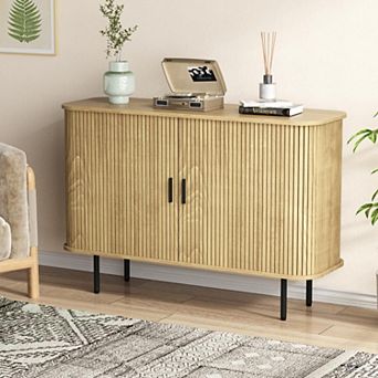 47"W Fluted Sideboard Buffet Cabinet, Storage Console Table with Sliding Doors for Living Room