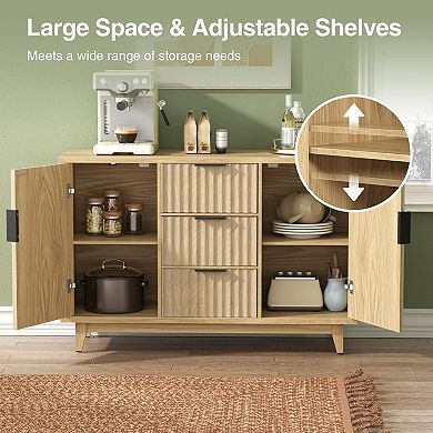 47.2"W Fluted Buffet Cabinet with 3 Drawers & 2 Doors, Sideboard Storage for Living Room Kitchen