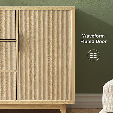 47.2"W Fluted Buffet Cabinet with 3 Drawers & 2 Doors, Sideboard Storage for Living Room Kitchen