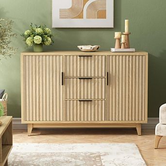 47.2"W Fluted Buffet Cabinet with 3 Drawers & 2 Doors, Sideboard Storage for Living Room Kitchen
