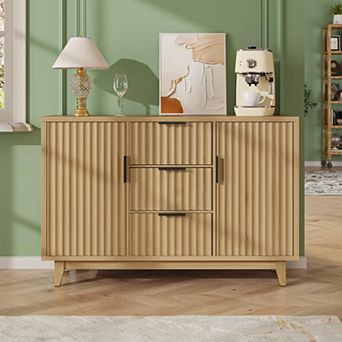 47.2"W Fluted Buffet Cabinet with 3 Drawers & 2 Doors, Sideboard Storage for Living Room Kitchen