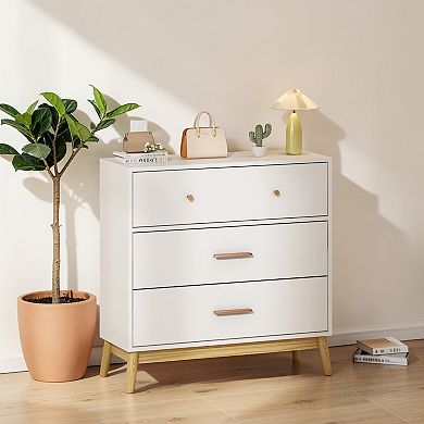 Lufeiya 3 Drawer Dresser with Rose Gold Handles and Solid Wood Legs