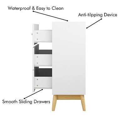 Lufeiya 3 Drawer Dresser with Rose Gold Handles and Solid Wood Legs