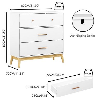 Lufeiya 3 Drawer Dresser with Rose Gold Handles and Solid Wood Legs