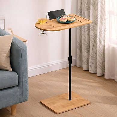 Lufeiya C-Shaped Couch End Table with Storage Shelf and Slots, Height Adjustable