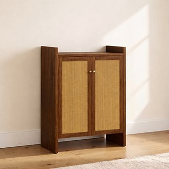 Lufeiya 42.5 Inch Rattan 6 tier Shoe Cabinet with Doors