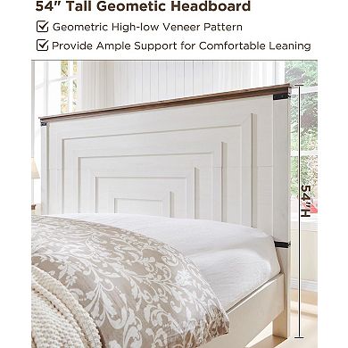 Farmhouse King & Queen Storage Bed Frame, Wood Platform Bed with 2 Drawers & 54" Headboard