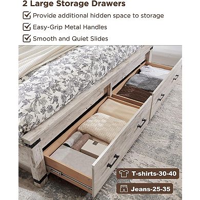 Farmhouse King & Queen Storage Bed Frame, Wood Platform Bed with 2 Drawers & 54" Headboard