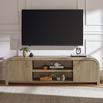 70" Modern Fluted TV Stand for TVs up to 80", Wood Entertainment Center with Storage Cabinets