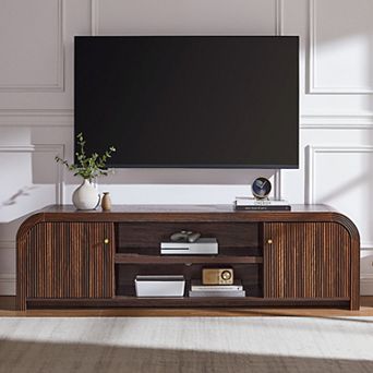 70" Modern Fluted TV Stand for TVs up to 80", Wood Entertainment Center with Storage Cabinets