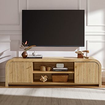 70" Modern Fluted TV Stand for TVs up to 80", Wood Entertainment Center with Storage Cabinets