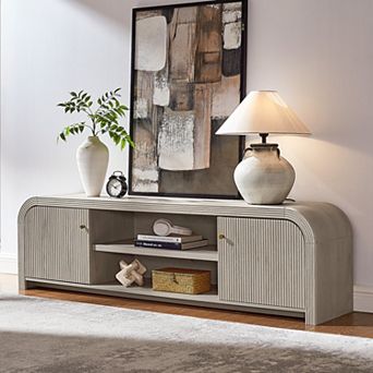 70" Modern Fluted TV Stand for TVs up to 80", Wood Entertainment Center with Storage Cabinets