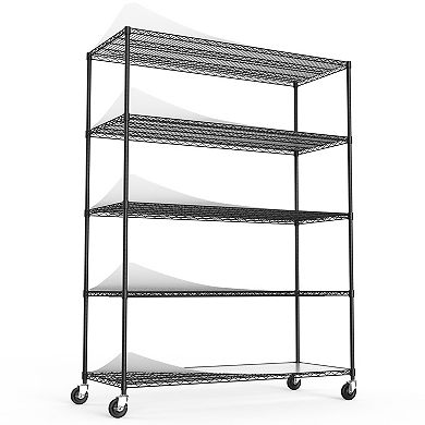 CEWOR NSF Certified 5-Tier Heavy Duty Shelf, Adjustable Mobile Storage Rack with Wheels & Liners