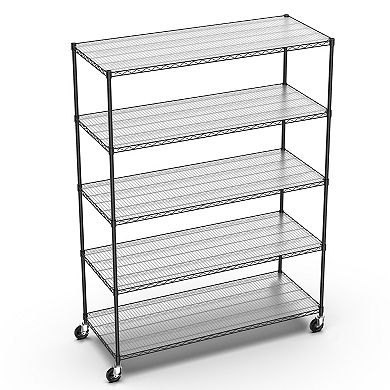 CEWOR NSF Certified 5-Tier Heavy Duty Shelf, Adjustable Mobile Storage Rack with Wheels & Liners