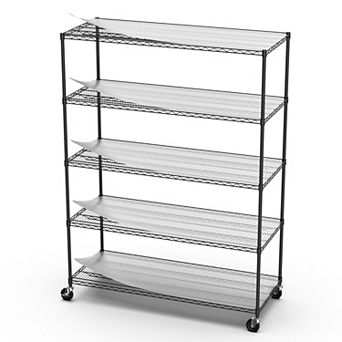 CEWOR NSF Certified 5 tier Heavy Duty Shelf, Adjustable Mobile Storage Rack with Wheels & Liners