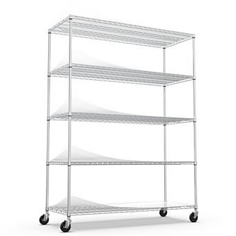 CEWOR NSF Certified 5 tier Heavy Duty Shelf, Adjustable Mobile Storage Rack with Wheels & Liners
