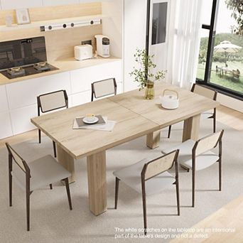 Extendable Dining Room Table, 55" to 78" Rustic Expandable Rectangle Dining Table for 6 8 10