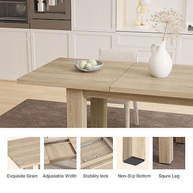 Extendable Dining Room Table, 55" to 78" Rustic Expandable Rectangle Dining Table for 6 8 10