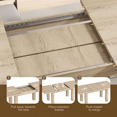 Extendable Dining Room Table, 55" to 78" Rustic Expandable Rectangle Dining Table for 6 8 10