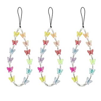 3 pc Beaded Butterfly Phone Charm Strap with Colorful Acrylic Charms