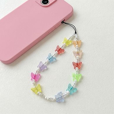 3-PC Beaded Butterfly Phone Charm Strap with Colorful Acrylic Charms