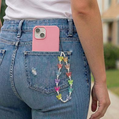 3-PC Beaded Butterfly Phone Charm Strap with Colorful Acrylic Charms