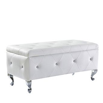 CEWOR Leather Storage Ottoman Bench, Crystal Button Tufted Footrest for End of Bed, Living Room