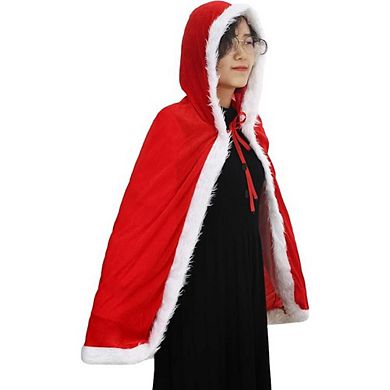 Women Santa Claus Cloak Velvet Hooded Cape