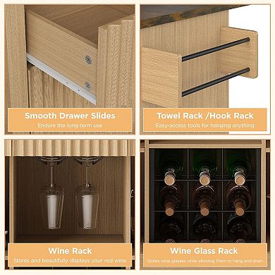 Rolling Kitchen Island with Drop Leaf and Wine Rack, Buffet Cabinet on Wheels for Kitchen