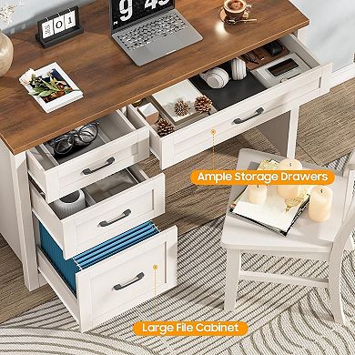 Vabches 47" Executive Desk with File Drawer, Home Office Computer Writing Desk with Drawers